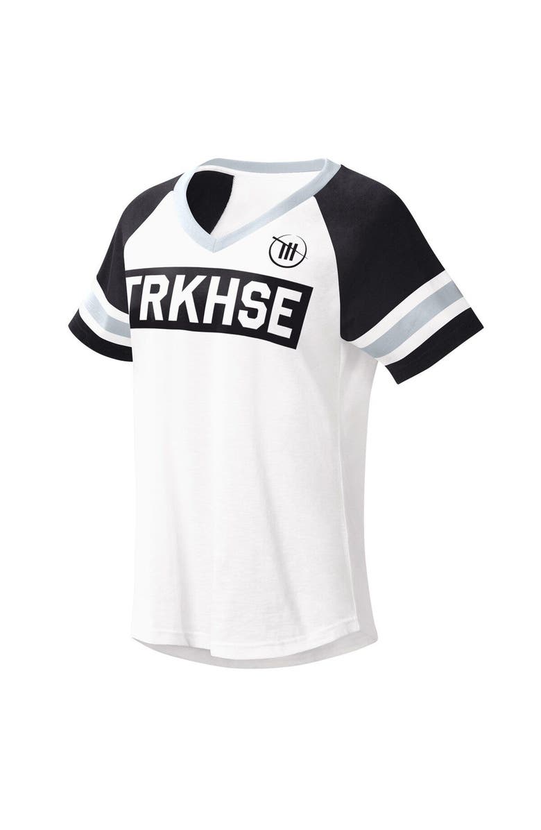 G-III 4HER BY CARL BANKS Women's G-III 4Her by Carl Banks White/Black TRACKHOUSE RACING Circus Catch V-Neck T-Shirt, Main, color, White