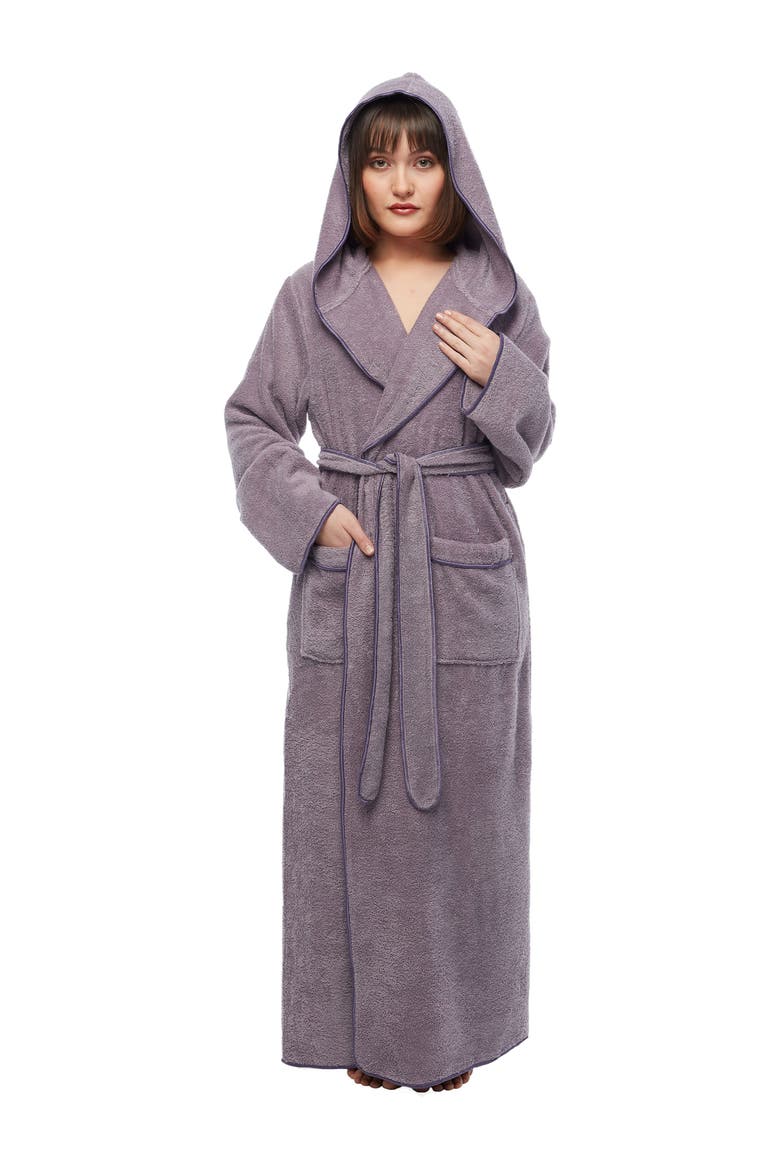 Aura Women's Ankle Length Long Cotton Robe with Hood, Main, color, Grape