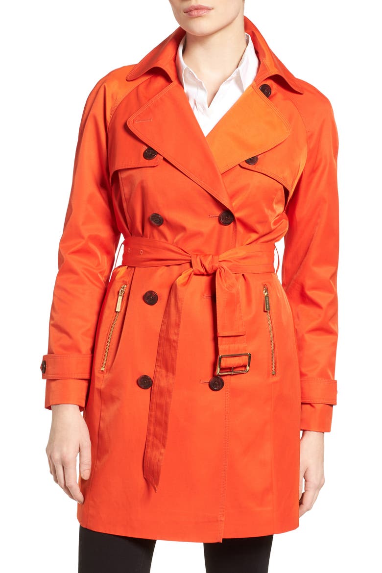 Belted Double Breasted Trench Coat, Main, color, MANDARIN