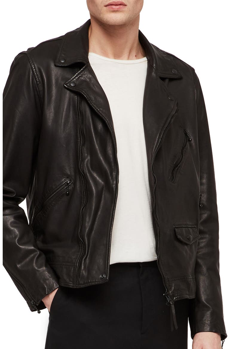 Holt Slim Fit Leather Biker Jacket, Main, color, JET BLACK