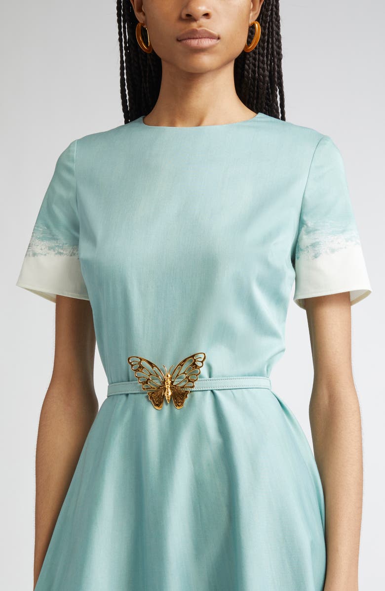 Oscar de la Renta Butterfly Belt Poplin Midi Dress, Alternate, color, Seaglass