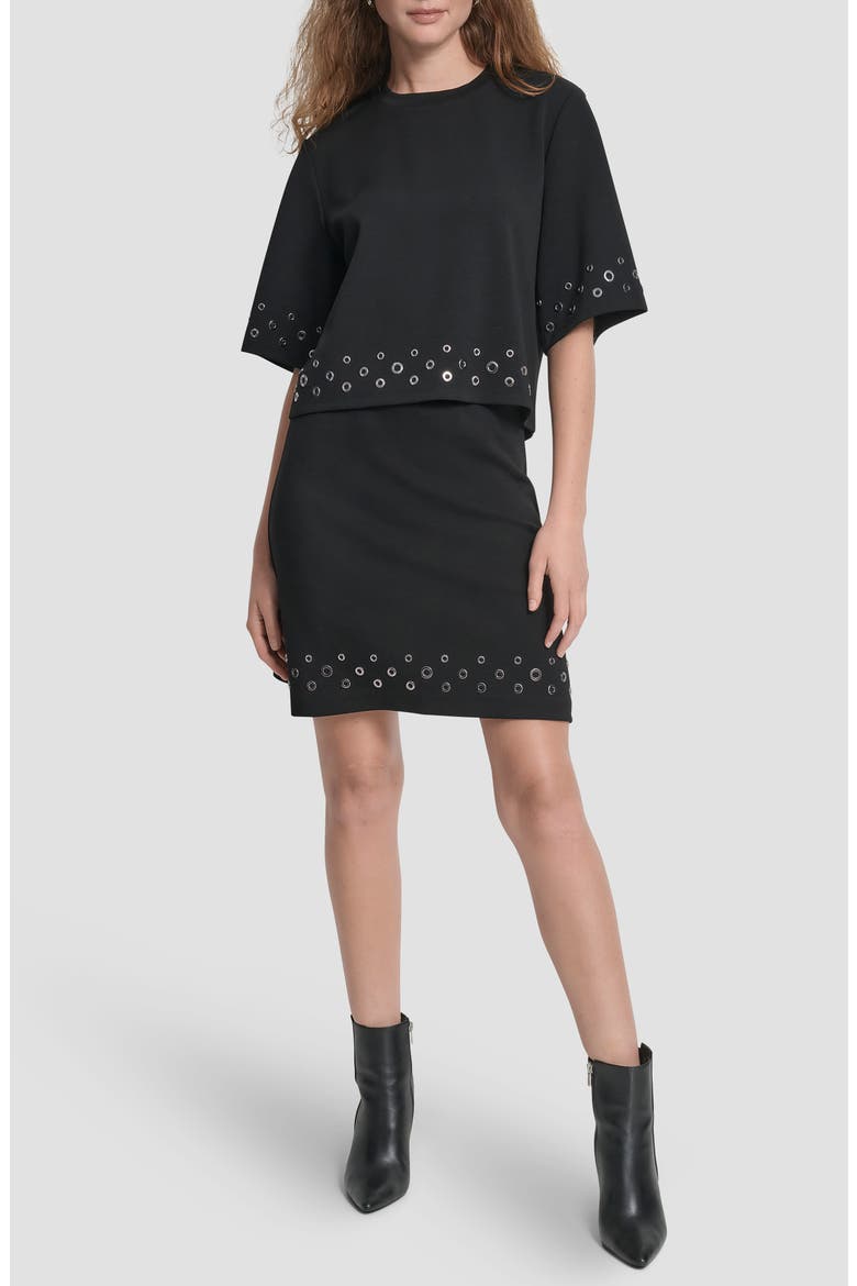 Grommet Trim Ponte Knit Top, Alternate, color, BLACK