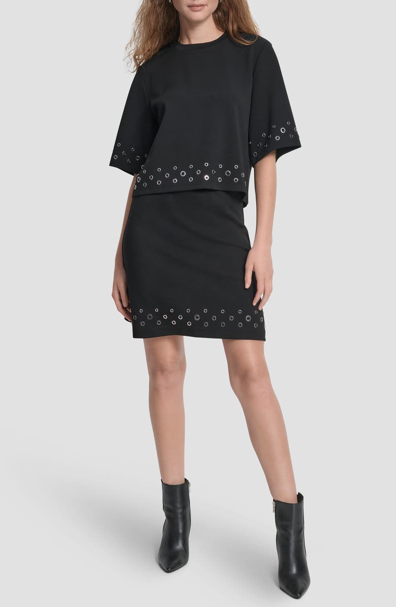 DKNY Grommet Trim Ponte Knit Top, Alternate, color, Black