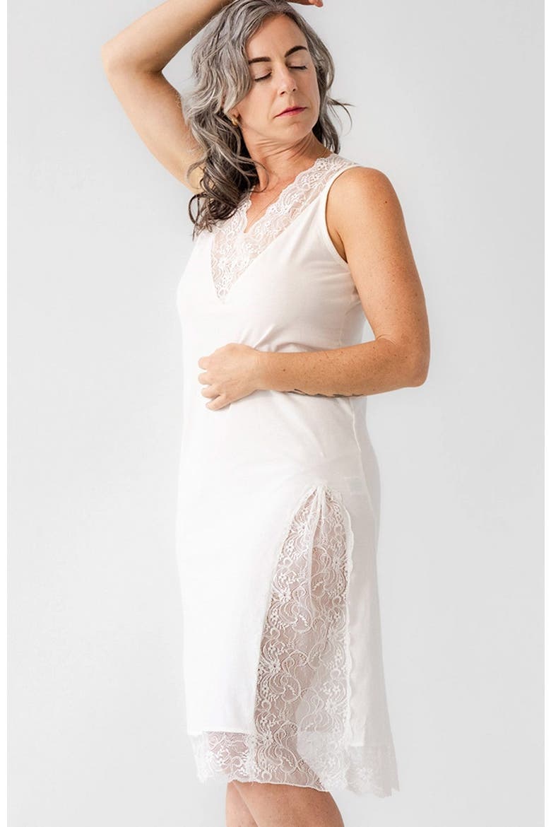 Simone Lace Trim Pima Cotton Gown, Main, color, Soft White
