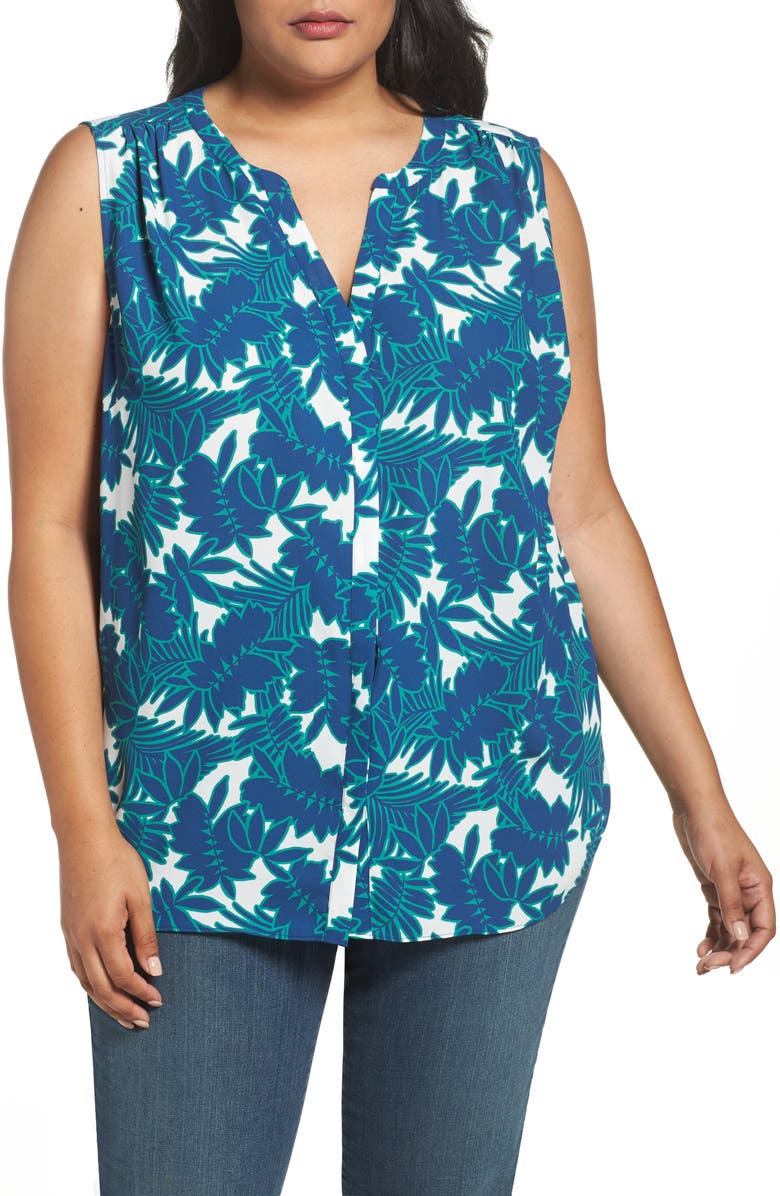 NYDJ Print Sleeveless Pleat Back Top, Main, color, Fuji Forest