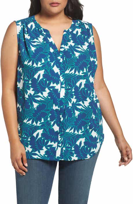 NYDJ Print Sleeveless Pleat Back Top