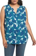 NYDJ Print Sleeveless Pleat Back Top
