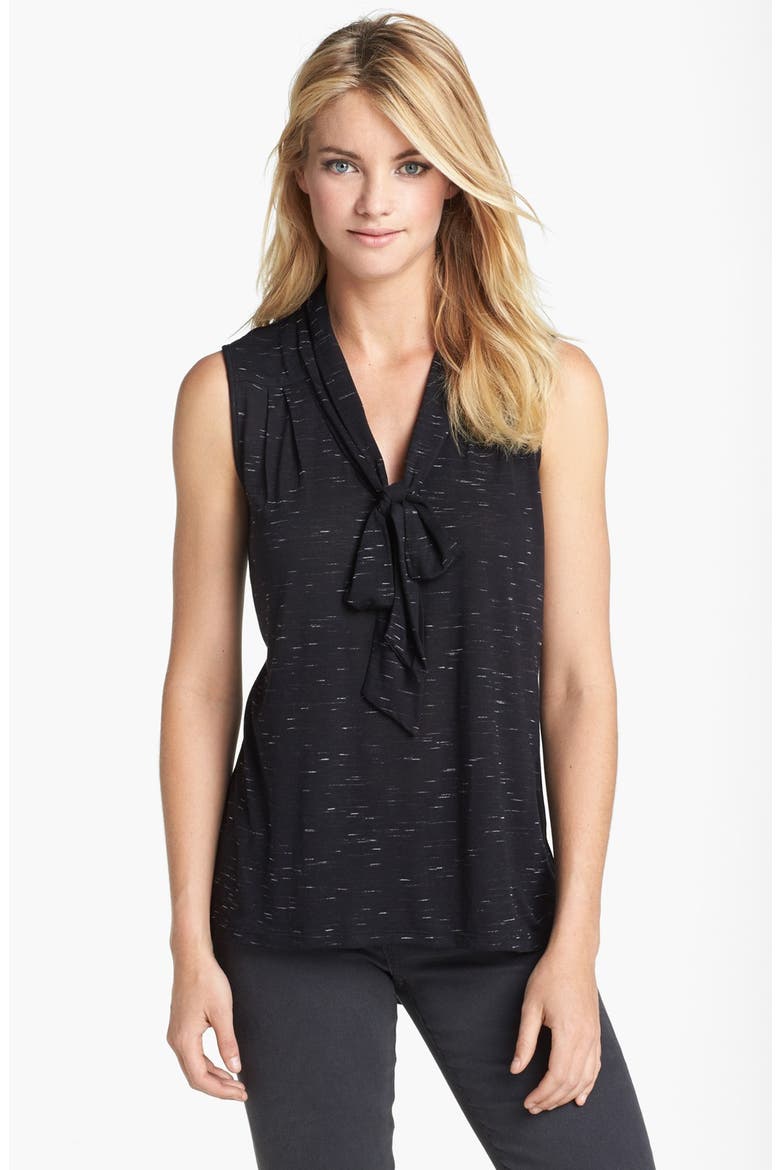 Sleeveless Tie Neck Knit Shirt, Main, color, FLECKED BLACK