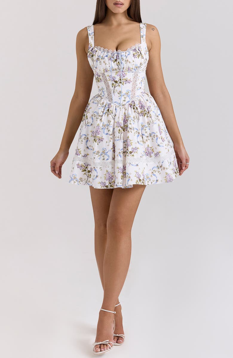 HOUSE OF CB Kimmie Floral Minidress, Main, color, Off White Floral Print