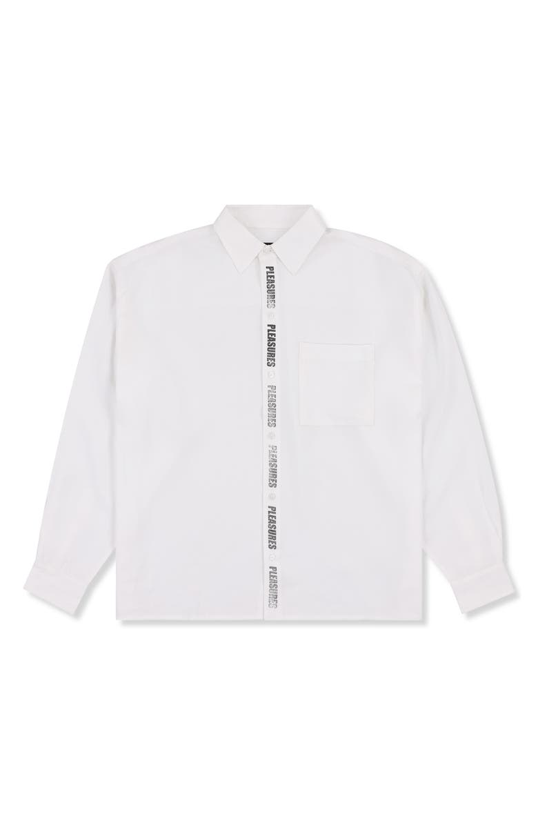PLEASURES Impact Graphic Button-Up Shirt, Main, color, White