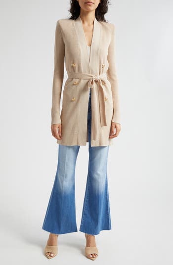 L'AGENCE Noe Metallic Double Breasted Rib Cardigan | Nordstrom