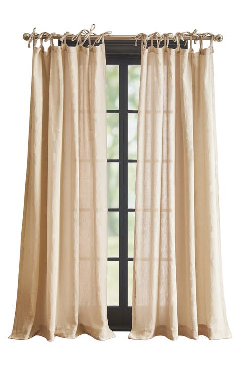 Set of 2 Tie Tab Cotton Gauze Curtain Panels