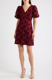 Eliza J V-Neck Puff Sleeve Fit & Flare Dress