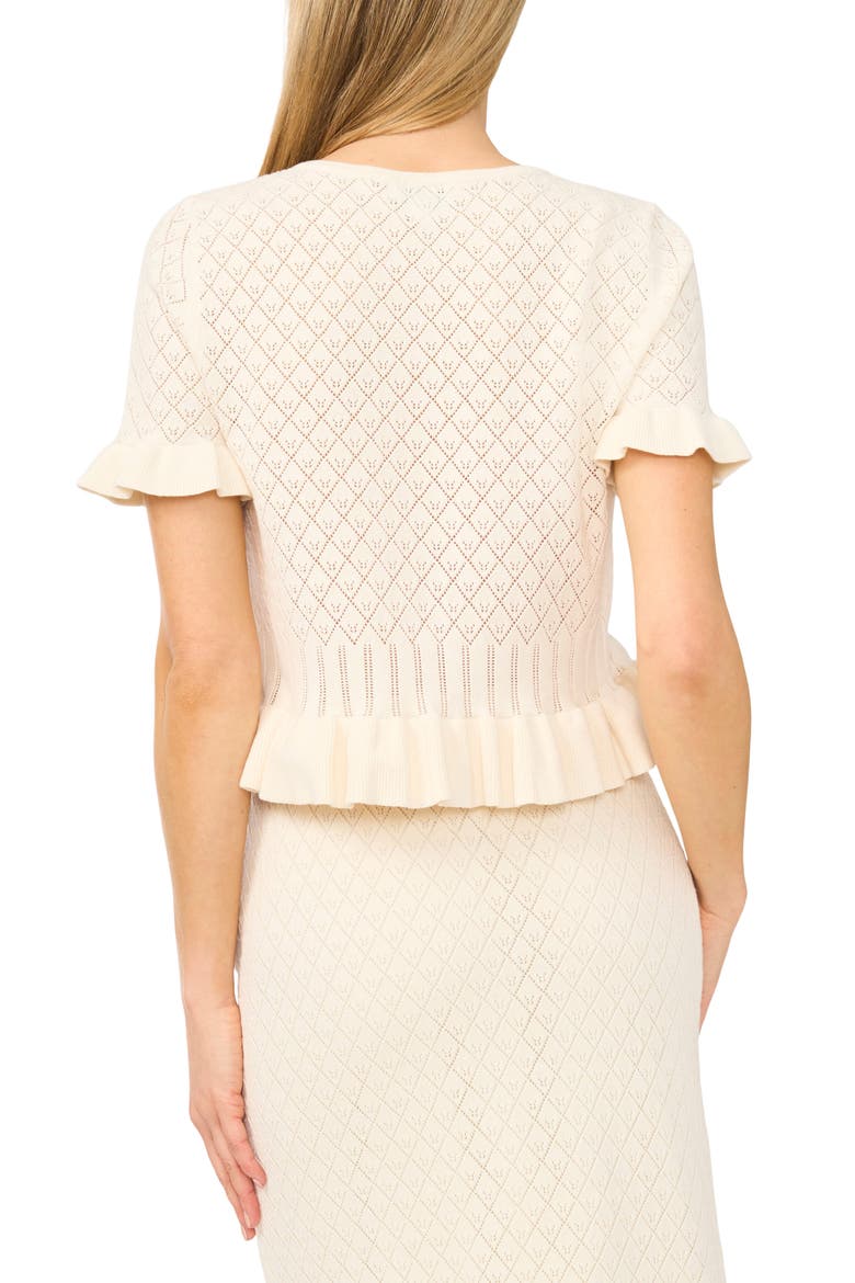 Pointelle Knit Ruffle Trim Peplum Sweater, Alternate, color, PURE WHITE