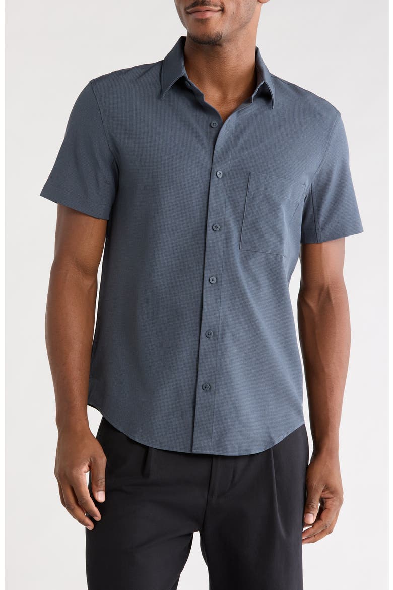 Ripstop Commuter Short Sleeve Button-Down Shirt, Main, color, HEATHER NAVY