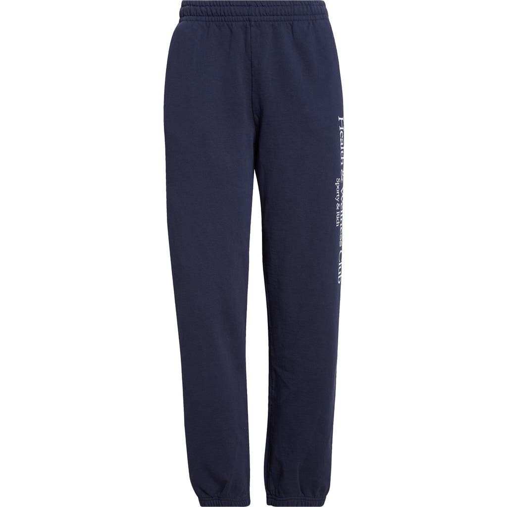 Sporty And Rich Sporty & Rich Health & Wellness Club Cotton Graphic Sweatpants In Dark Navy