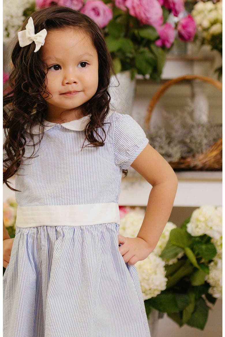 Girls' Organic Seersucker Peter Pan Collar Dress, Toddler, Alternate, color, Blue Seersucker