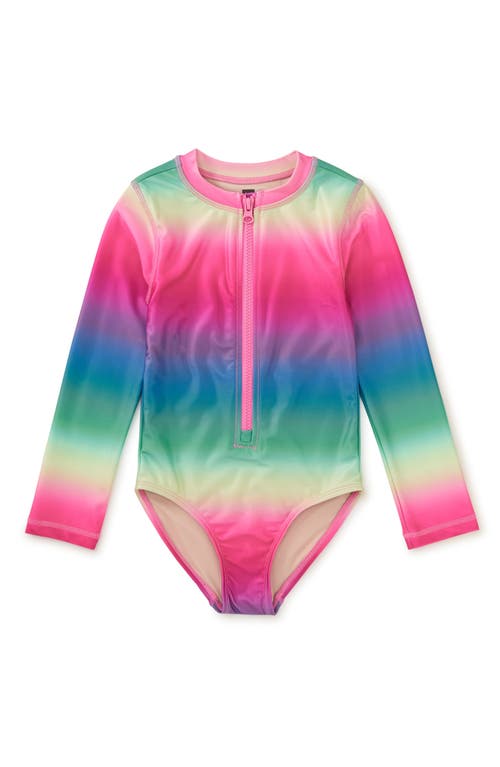 Tea Collection Long Sleeve One-piece Swimsuit In Block Print Passion Flower