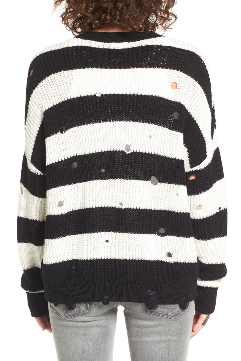 Decontructed Stripe Cotton Pullover, Alternate, color, BLACK RUGBY STRIPE
