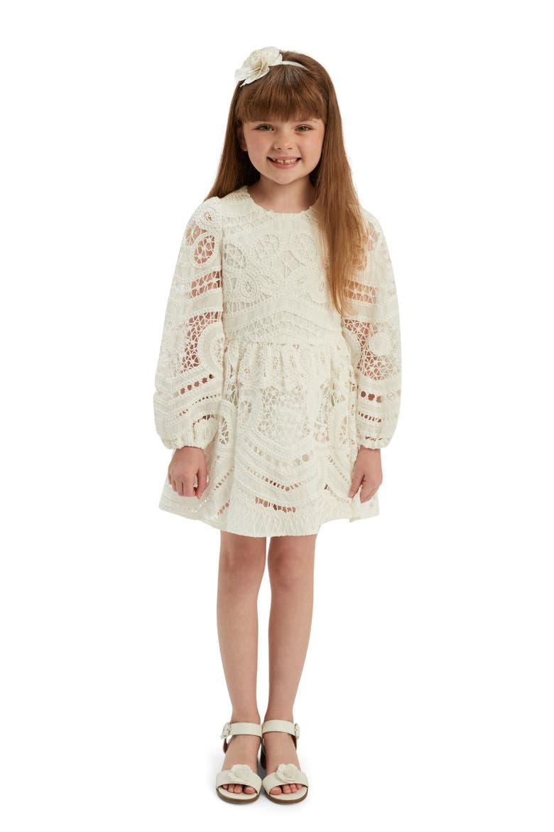 Kids' Margot Miley Long Sleeve Cotton Lace Party Dress, Alternate, color, ORCHID WHITE