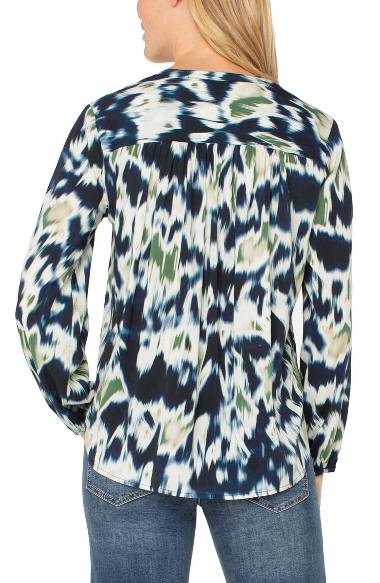 Liverpool Los Angeles Shirred Yoke Button-Up Shirt, Alternate, color, Navy Multi Ikat