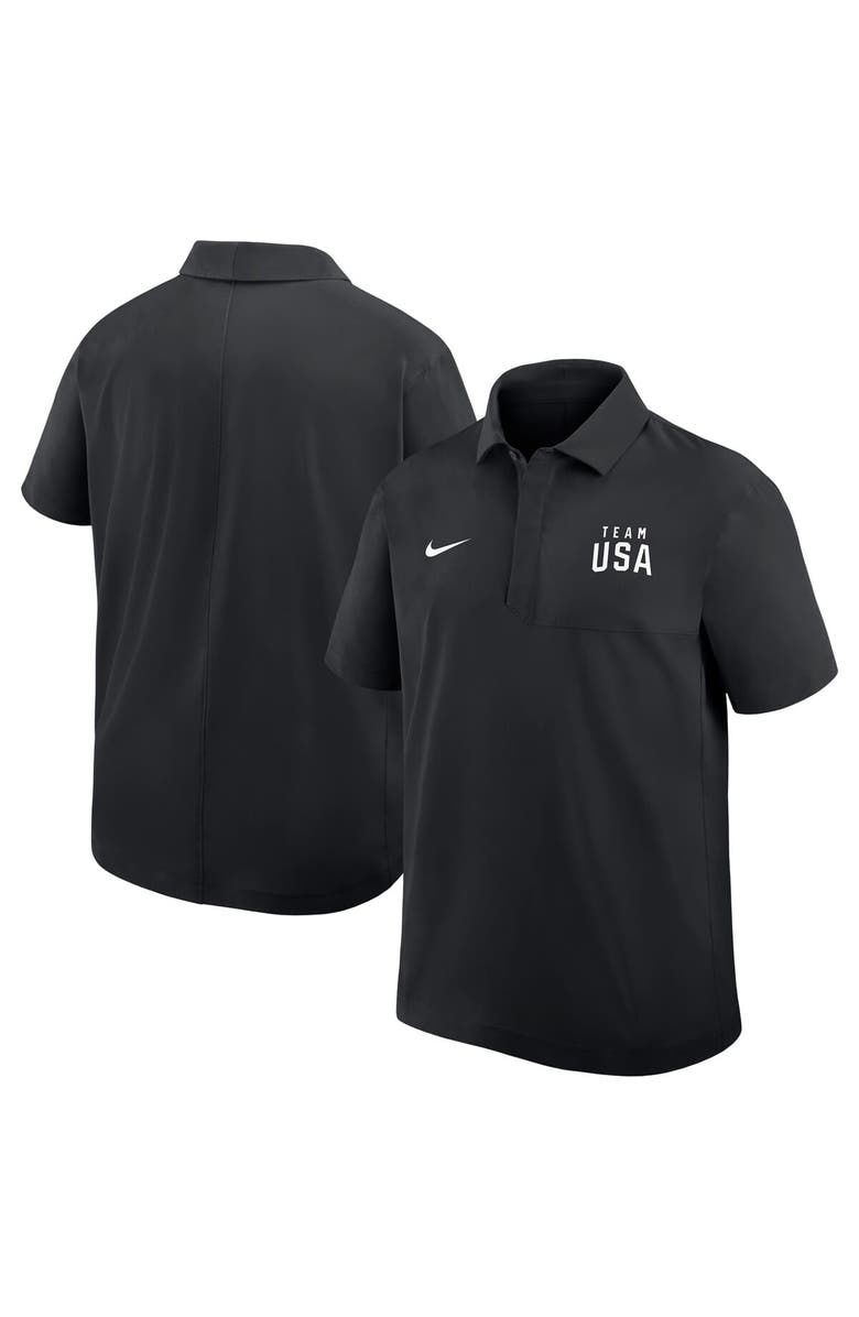 Nike Men's Nike Black Team USA Woven Polo, Main, color, Black