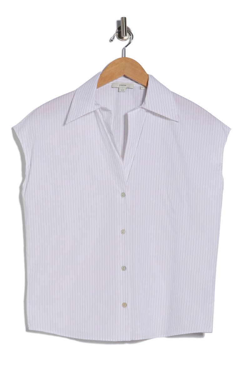 Stripe Cap Sleeve Button-Up Shirt, Alternate, color, OPTIC WHITE/ BRULEE