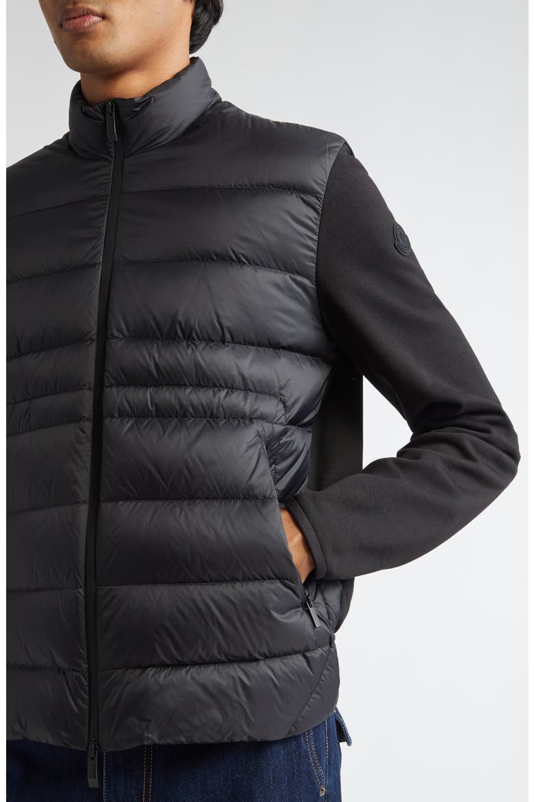 Quilted Down & Cotton Knit Zip Cardigan, Alternate, color, BLACK