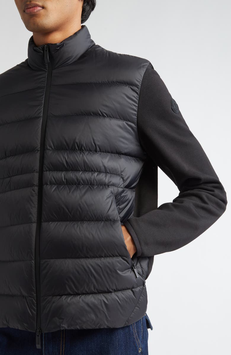 Moncler Quilted Down 
Cotton Knit Zip Cardigan, Alternate, color, Black