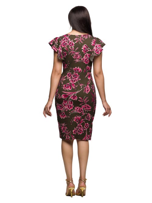 24seven Comfort Apparel Floral Flutter Sleeve Wrap Dress In Multi