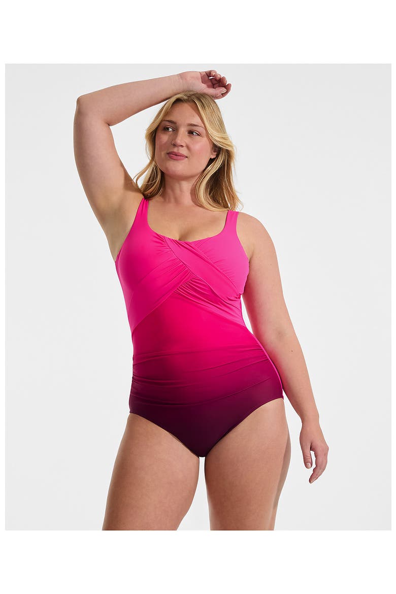 D-Cup Slender Carmela Tummy Control Chlorine Resistant Scoop Neck One Piece Swimsuit, Alternate, color, Riviera Rose Ombre