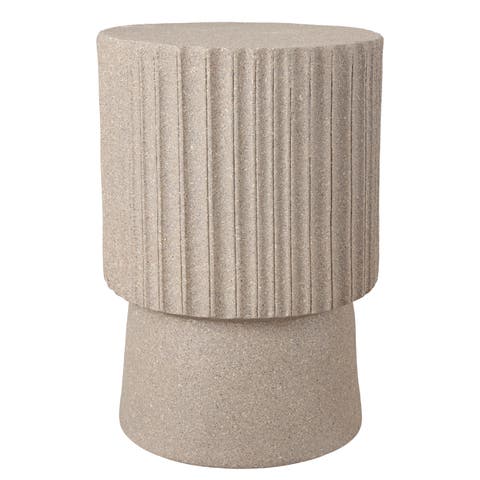 Louisa Modern Fluted Outdoor Accent Table, All-Weather Terrazzo Pedestal Garden Stool & Round Patio Side Table
