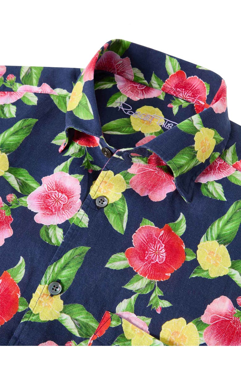 Robert Talbott Morgan Printed Linen Short Sleeve Shirt, Alternate, color, Navy