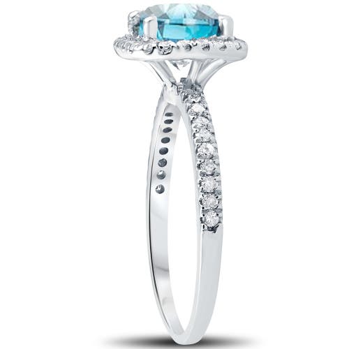 Bliss Diamond 1 3/4 Ct Blue Diamond Cushion Halo Engagement Ring 14k Gold Lab Grown
