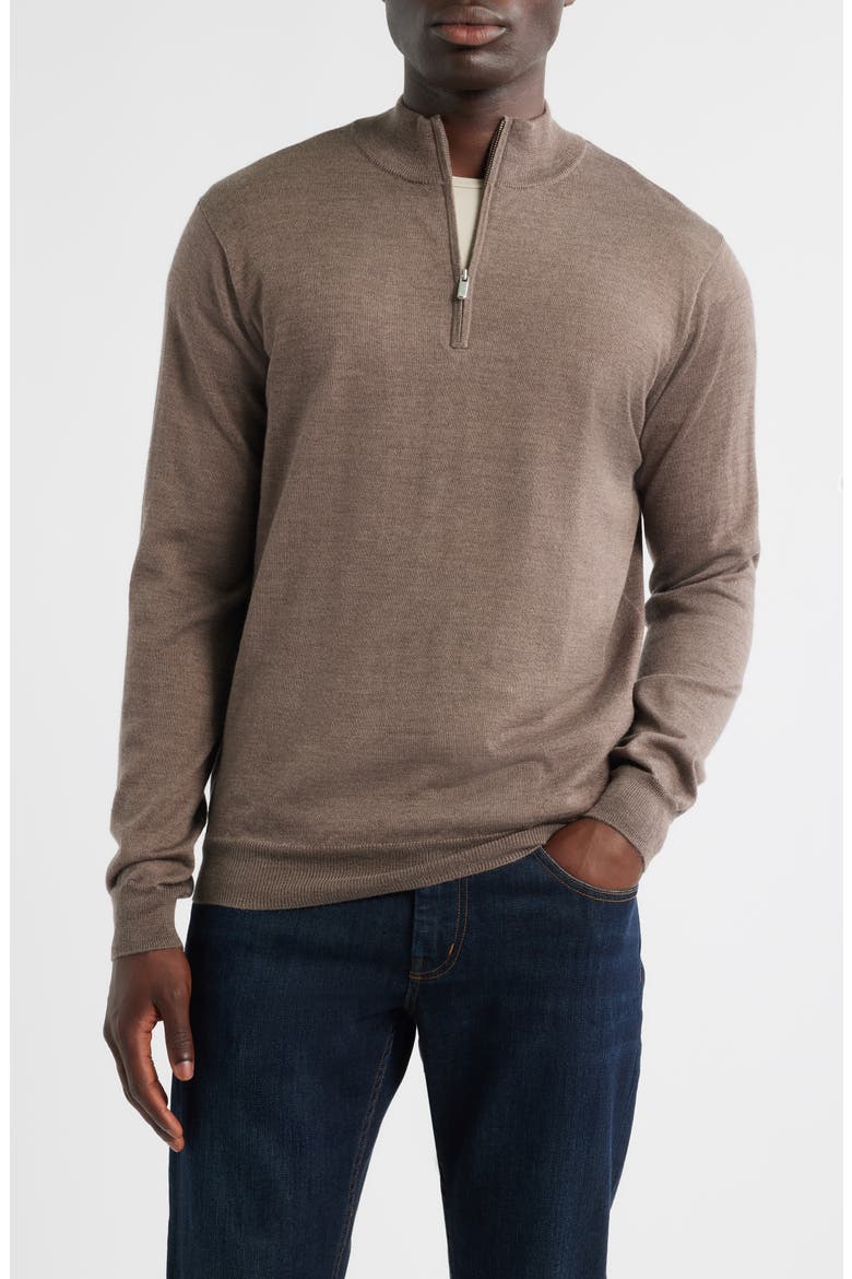 Autumn Crest Merino Wool Blend Quarter Zip Sweater, Main, color, POPLAR BROWN