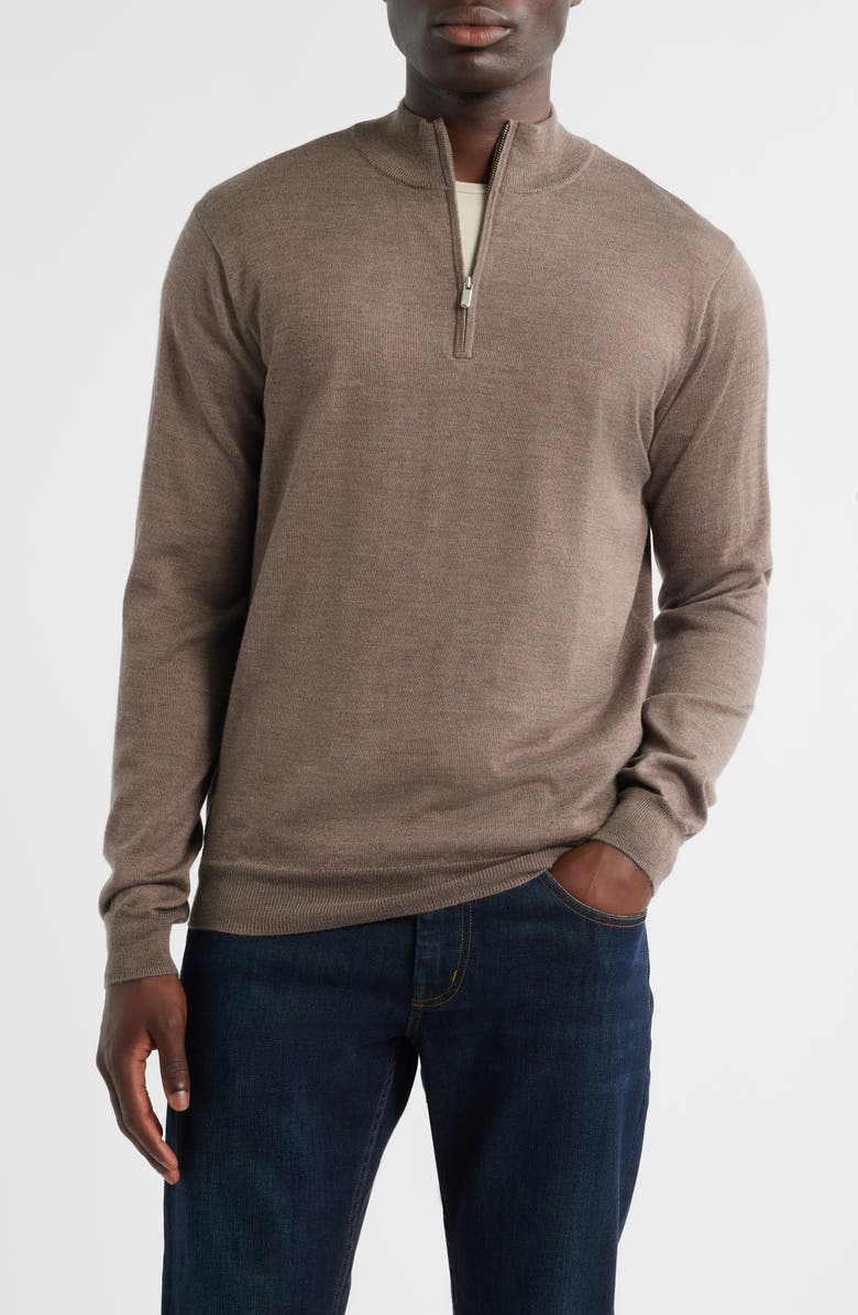 Peter Millar Autumn Crest Merino Wool Blend Quarter Zip Sweater, Main, color, Poplar Brown