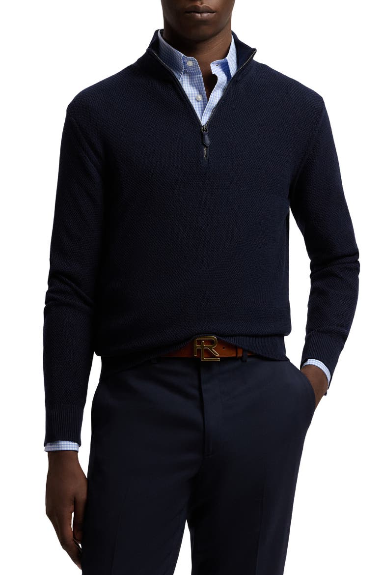 Textured Silk-Cotton Quarter-Zip Sweater, Main, color, CLASSIC CHAIRMAN NAVY