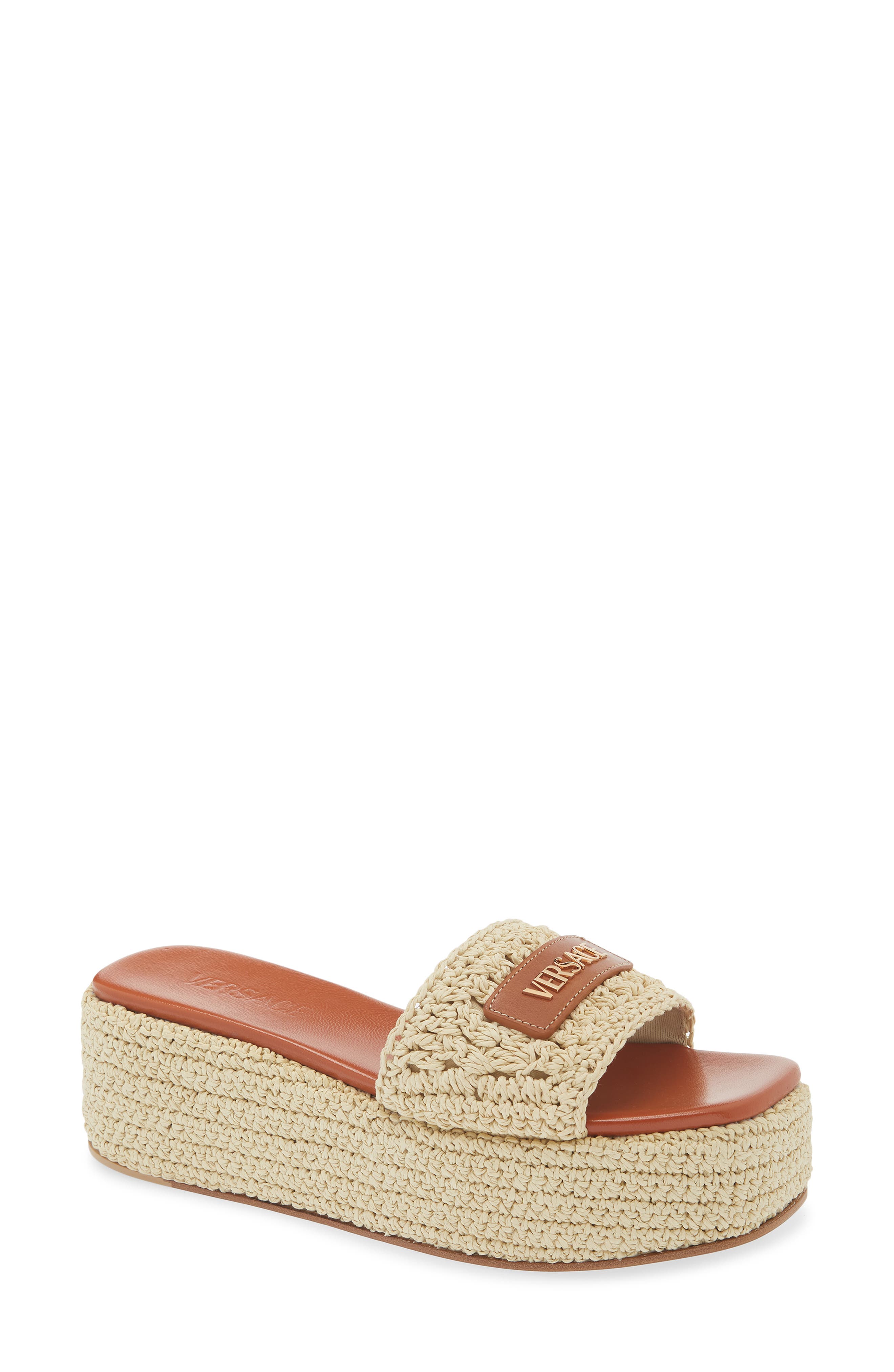Versace Espadrille Platform Slide Sandal, Main, color, Natural Ambrer Gold