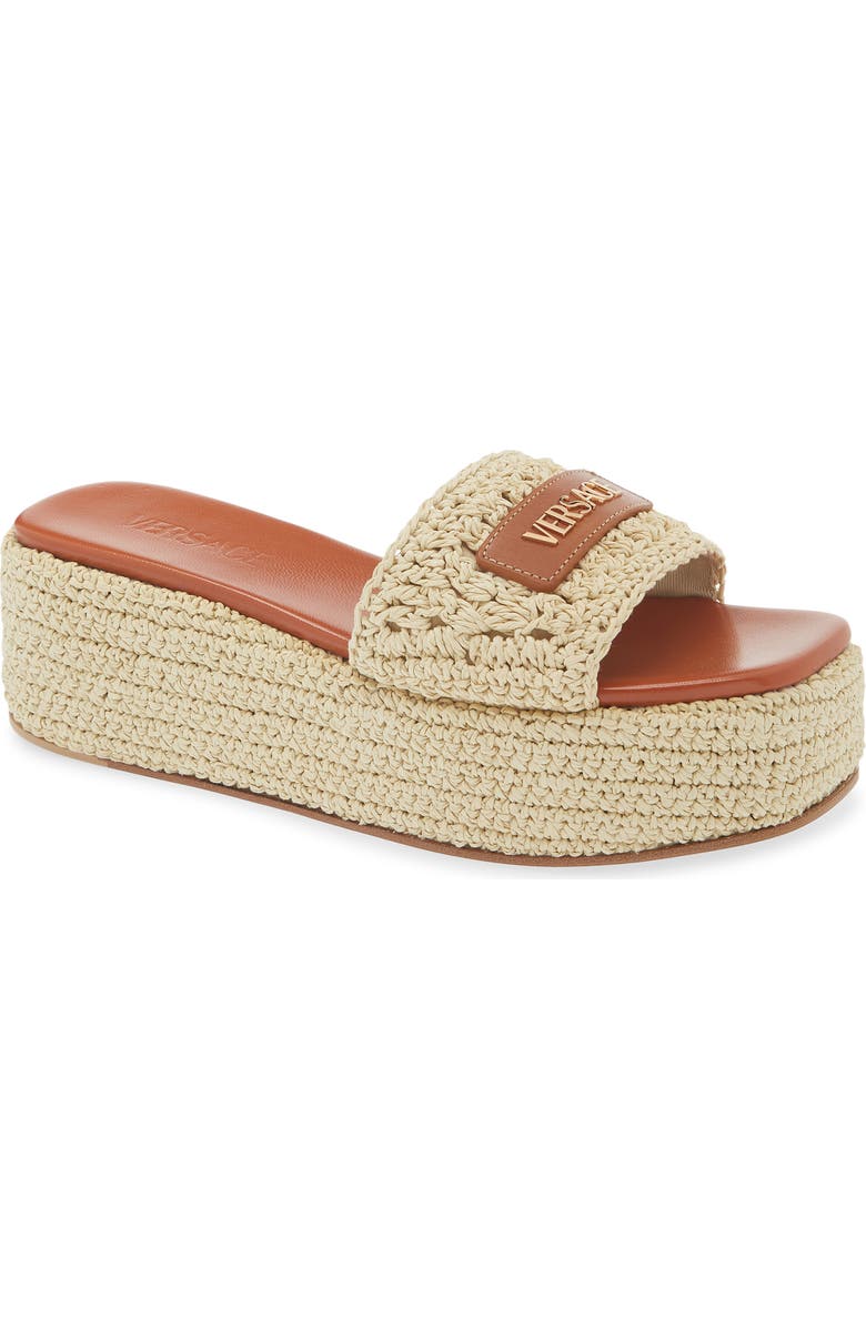 Versace Espadrille Platform Slide Sandal, Main, color, Natural Ambrer Gold