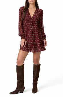 PAIGE Brasserie Floral Long Sleeve Silk Minidress