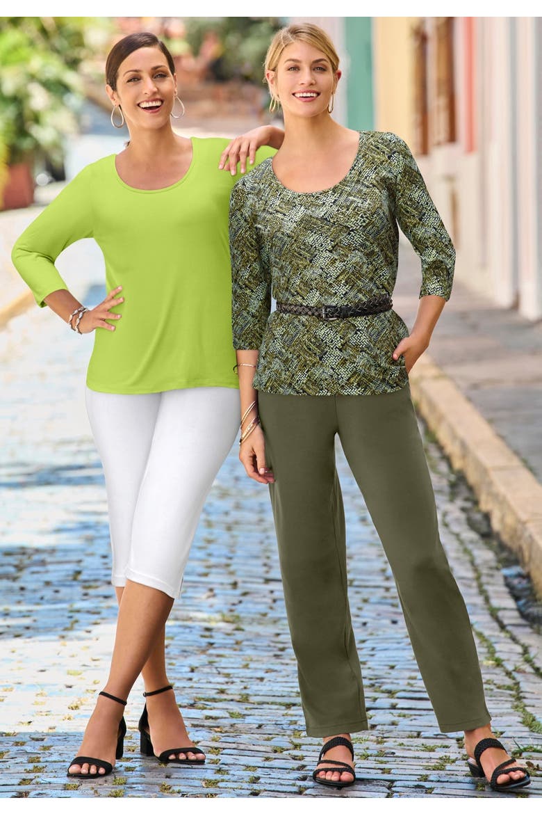 Stretch Cotton Scoop Neck Tee, Alternate, color, OLIVE DRAB TRIBAL ANIMAL