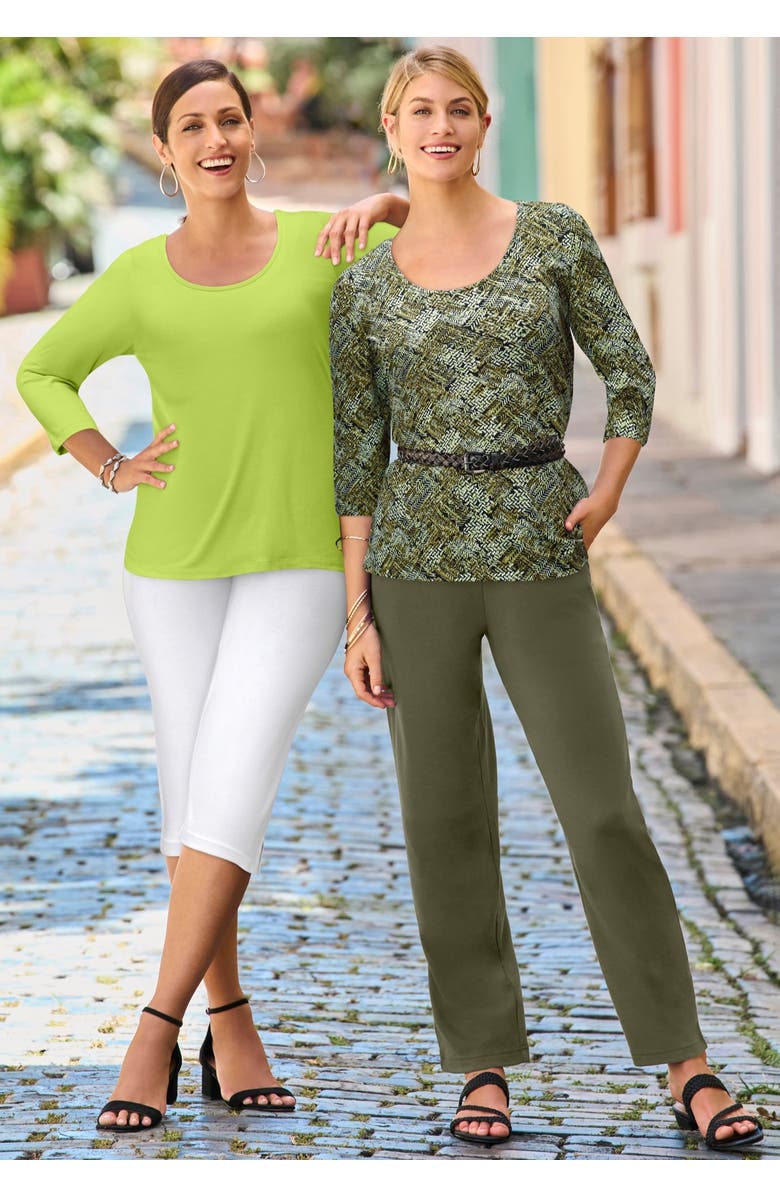 Jessica London Stretch Cotton Scoop Neck Tee, Alternate, color, Black