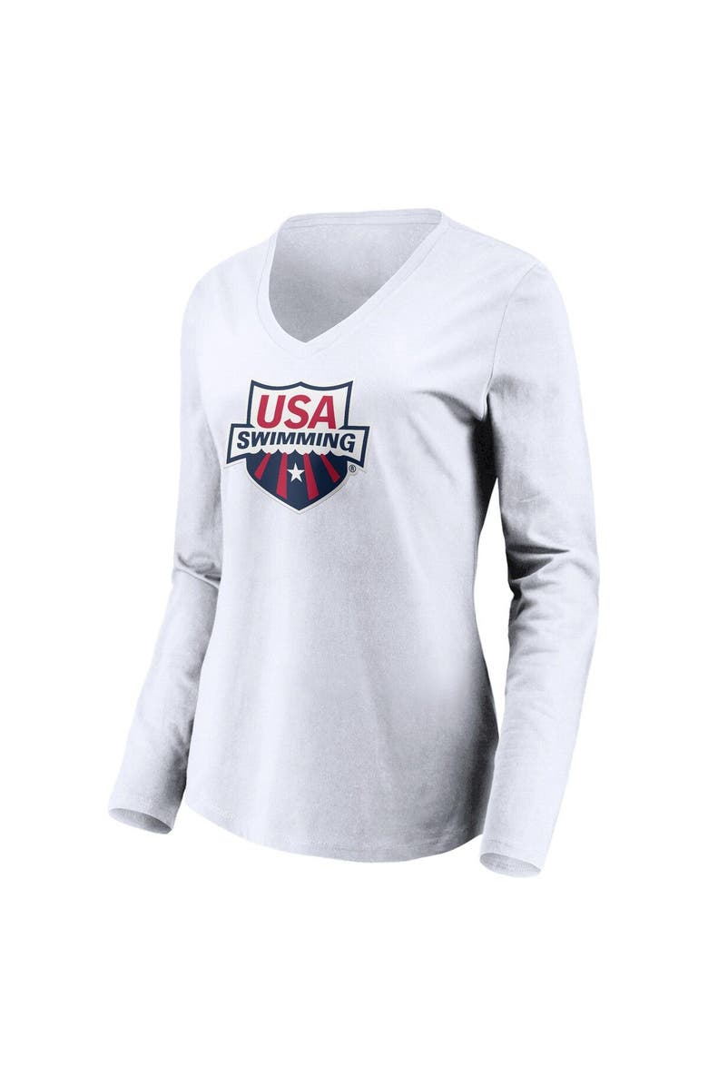 FANATICS Women's Fanatics Branded White USA Swimming Core Primary Logo V-Neck Long Sleeve T-Shirt, Alternate, color, 