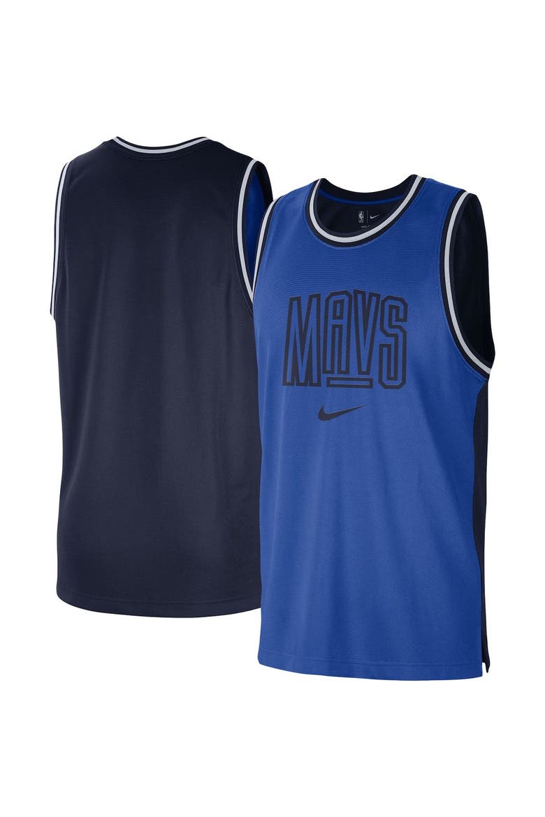 Men's Nike Blue/Navy Dallas Mavericks Courtside Versus Force Split DNA Performance Mesh Tank Top, Main, color, Blue
