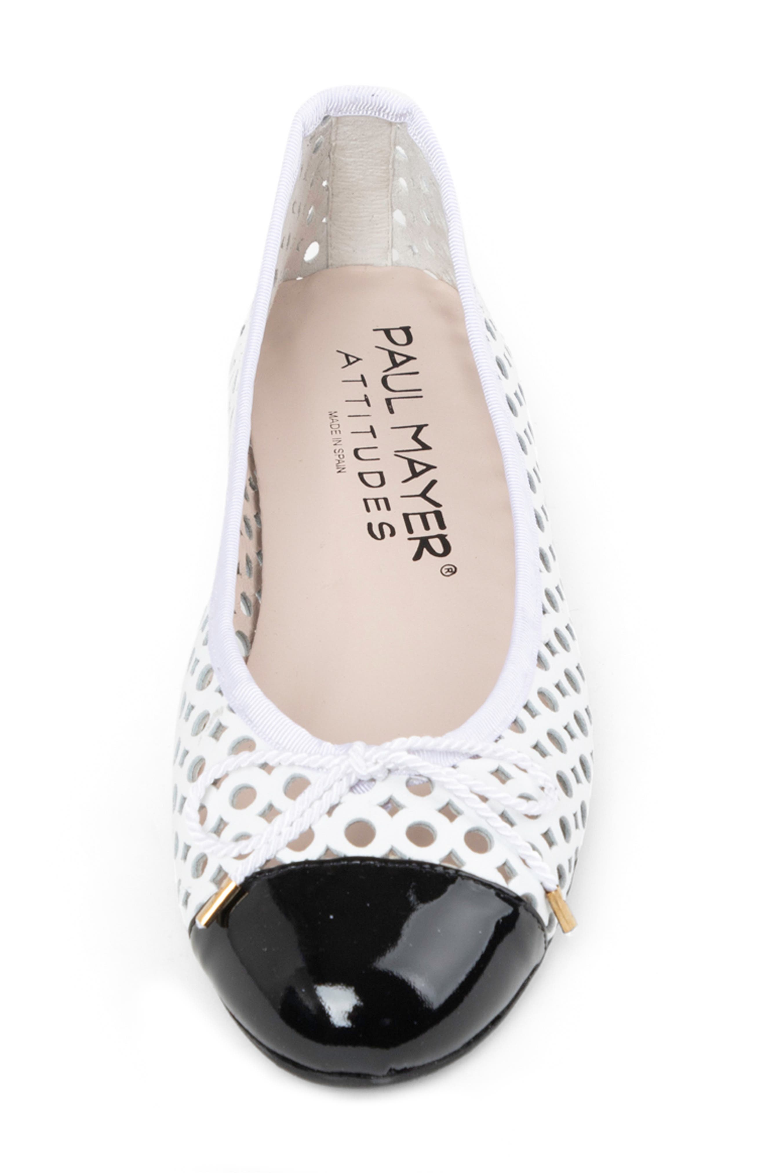 PAUL MAYER Brandy Perforated Ballet Flat, Alternate, color, Black/ White