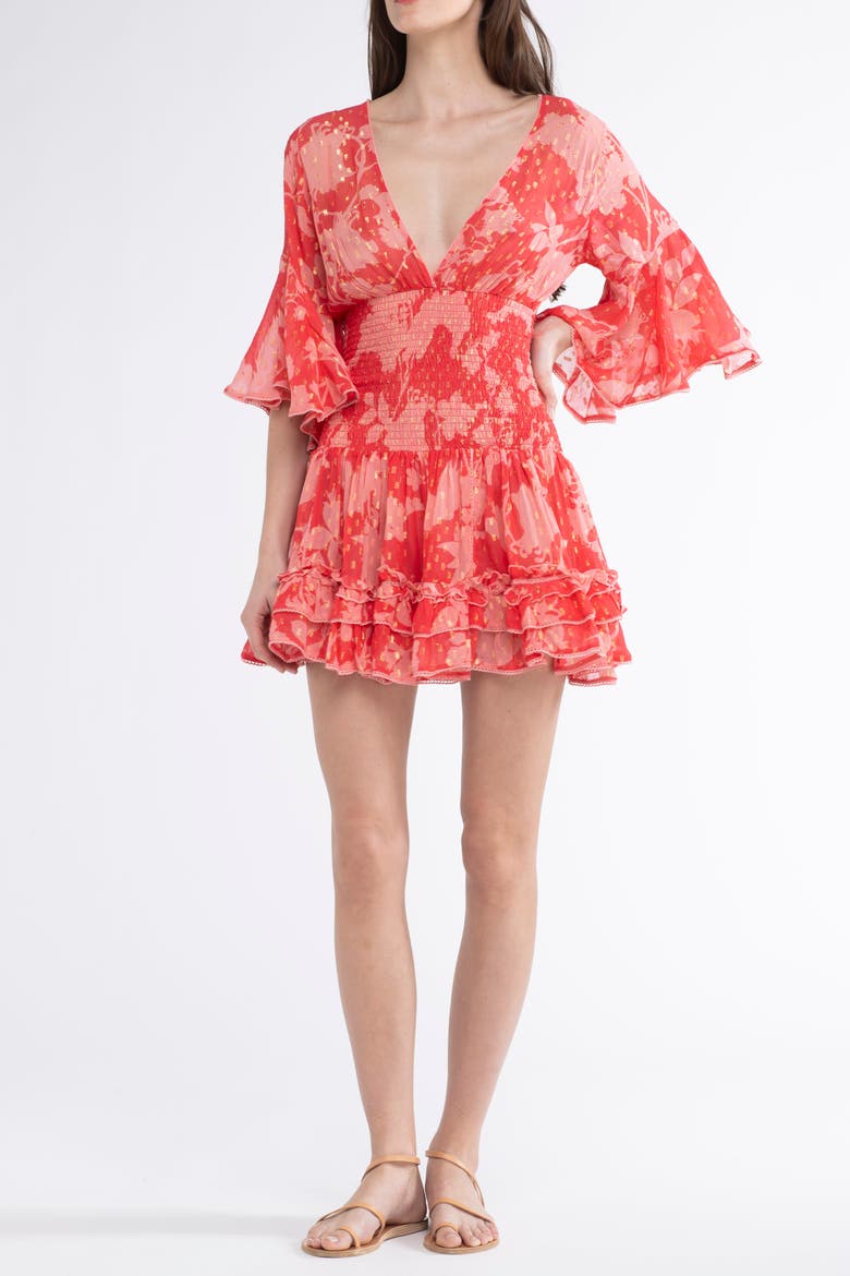 Jenina Cover-Up Flower Mini Dress, Main, color, Red