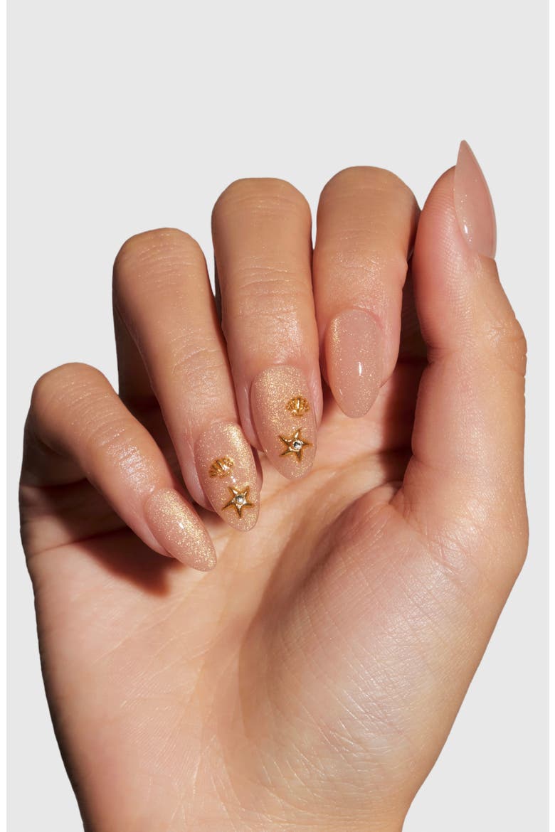 3D Sparkling Berry Short Almond Press-On Nails, Alternate, color, GOLDEN WATER FAIRY