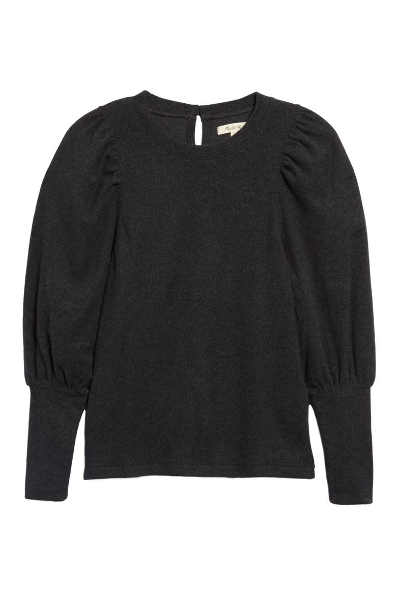Puff Sleeve Brushed Jersey Top, Alternate, color, HTHR DARK CHARCOAL