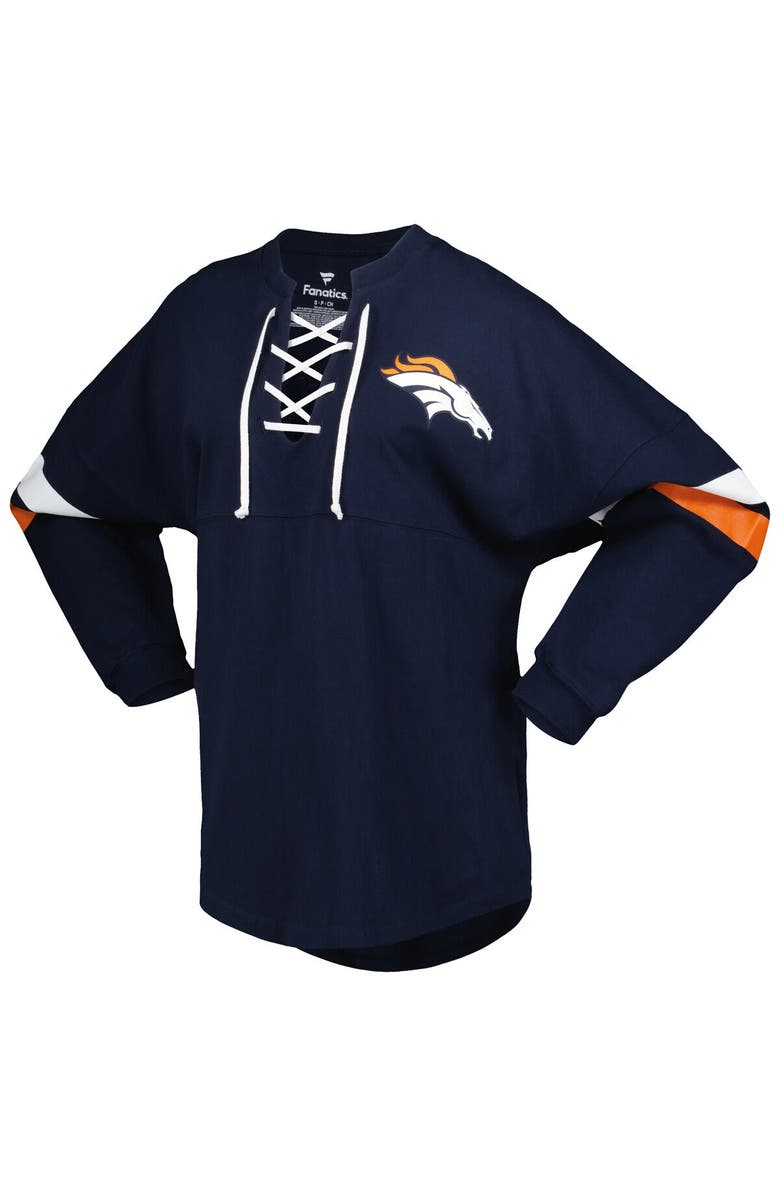 FANATICS Women's Fanatics Branded Navy Denver Broncos Spirit Jersey Lace-Up V-Neck Long Sleeve T-Shirt, Alternate, color, 