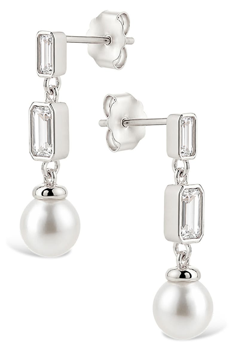 Hope Baguette Cultured Pearl Drop Earrings, Alternate, color, SILVER